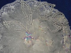 New Stunning Iridescent white floral and beaded leaves, tulle Bridal Bouquet