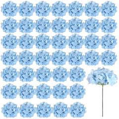 46 PCS Hydrangea Artificial Flowers Silk Hydrangea Heads with Stems, Bule Blue