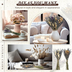 4 Pack Large Size Boho Dried Flower Bouquet 15-17 Inch Wedding Handmade Dry Flow
