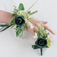 Bridal Flower Set Wrist Corsage and Boutonniere Set for Themed Special Occasion