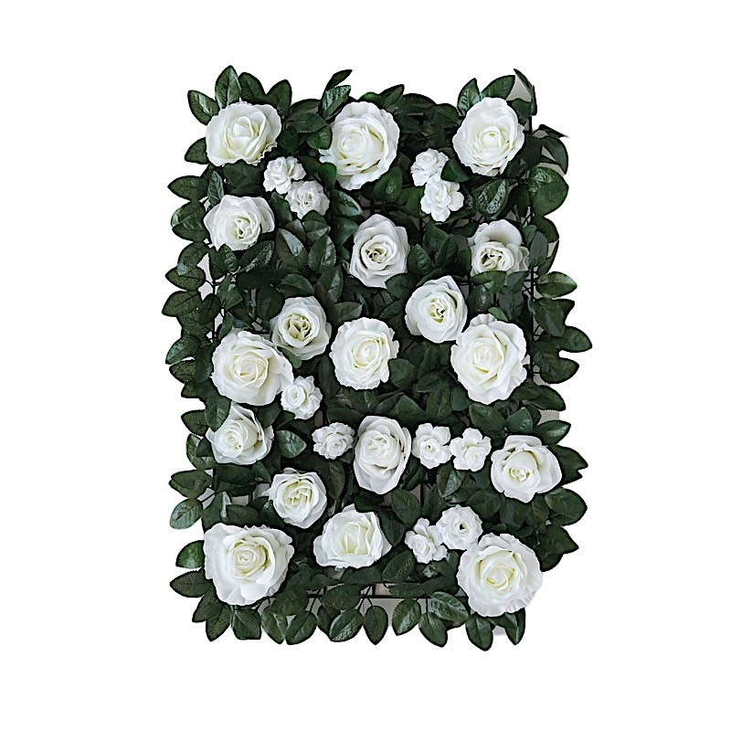 24″ x 18″ Green White Rose Silk Flowers Wall Backdrop Panel Wedding Decorations