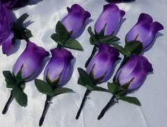 17 Pc. Wedding Bouquet Package, Purple Roses, Purple & Black Wedding Bouquet Set