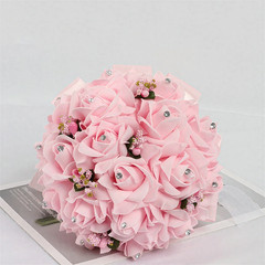 Elegant Crystal Pearl Bridal Bouquet with Satin Ribbons and Rhinestone Accents f