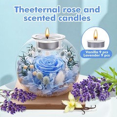 Valentines Birthday Gifts for Women Preserved Roses in Glass Blue