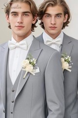 2 Pcs White Boutonniere for Men, Groom Groomsmen Best Boutonniere 2pcs A White