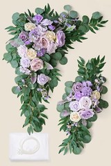 Purple Wedding Arch Flowers Kit (Pack of 3) with 26Ft White Arch Draping Fabric