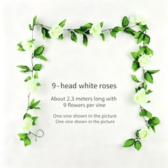 Artificial Rose Vine, 2 Pack 7.5FT Fake White Flower Garland with Green
