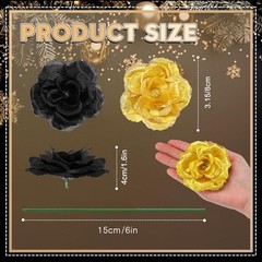 Yunlly 100 Pcs Artificial Flowers – Long Stem Silk Roses – Black & Gold