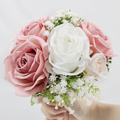 6Pc Bridesmaid Bouquets Artificial Silk Flowers Dusty Pink White Wedding Decor