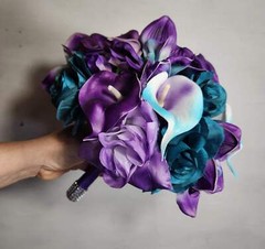 Dusty Purple Teal Rose Orhid Bridal Wedding Bouquet Accessories