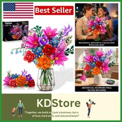 Elegant Flowers Bouquet Building Set with LED Light – 1054PCS for Creative Decor