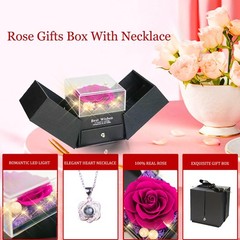 Preserved Red Real Rose Flowers with I Love You Necklace Eternal Purple