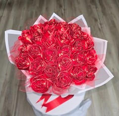 Handmade Satin Ribbon Flower Bouquet – Artistic Custom Creation Red