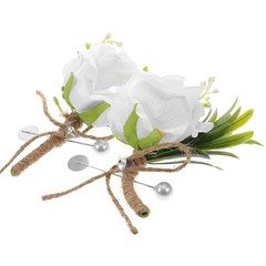 2Pcs Reusable Wedding Boutonniere Set Artificial Rose for Groom and Bride White