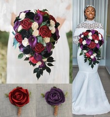 Burgundy Purple Bridal Bouquet Calla Lily Sola Wood Wedding Cascade Bridesmaid
