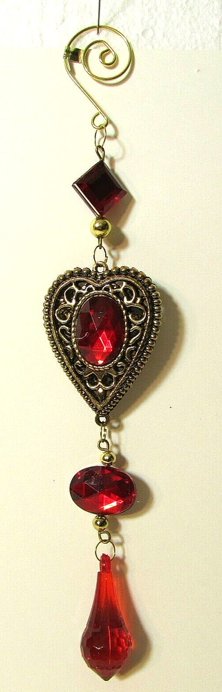 9″ Heart with red bead jewels hanging ornament