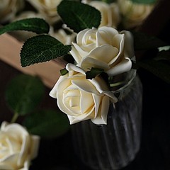 24 CREAM 2″ Mini FOAM ROSE Flowers Stems Wedding Events Decorations Supplies