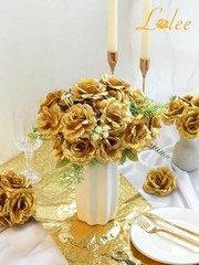 Rose Head Flowers with Stem – 108pcs Rose Artificial Flowers Bulk – 3.1” Gold
