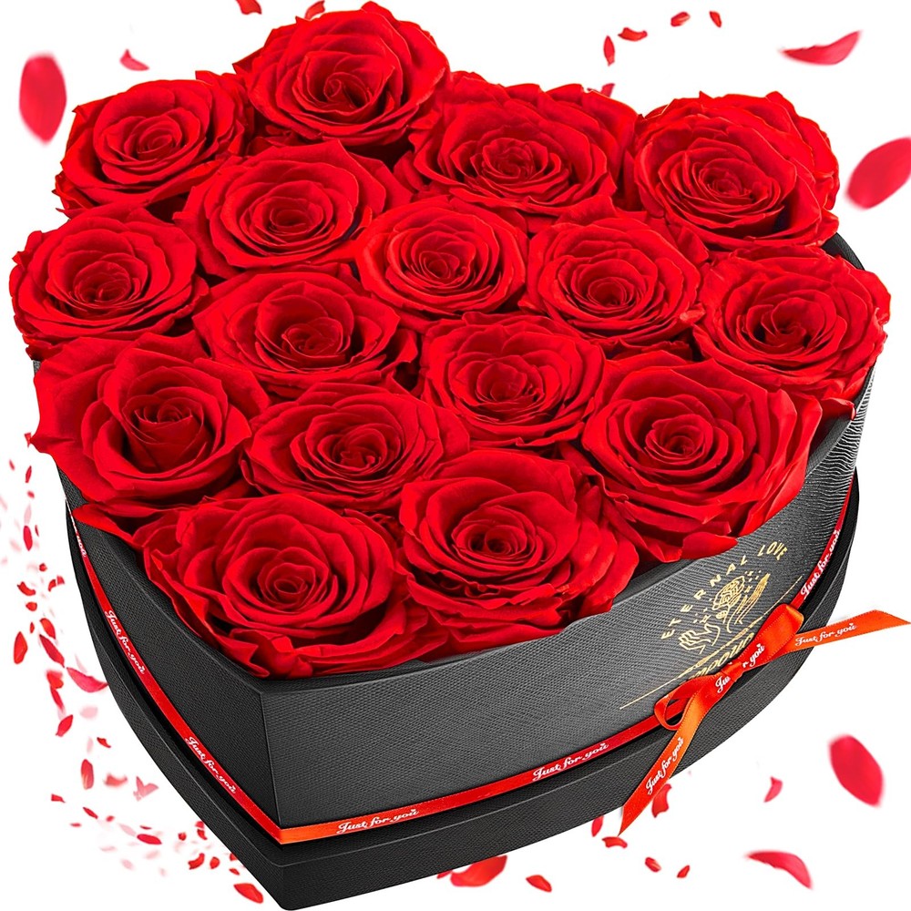 Impouo 16-Piece Preserved Rose Birthday Gifts for Women, Eternal 16 Rose, Red