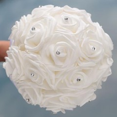 Wedding Bouquet, Crystal Diamond Silk Roses, Bride Bridal Hand Roses, 7″ x Red