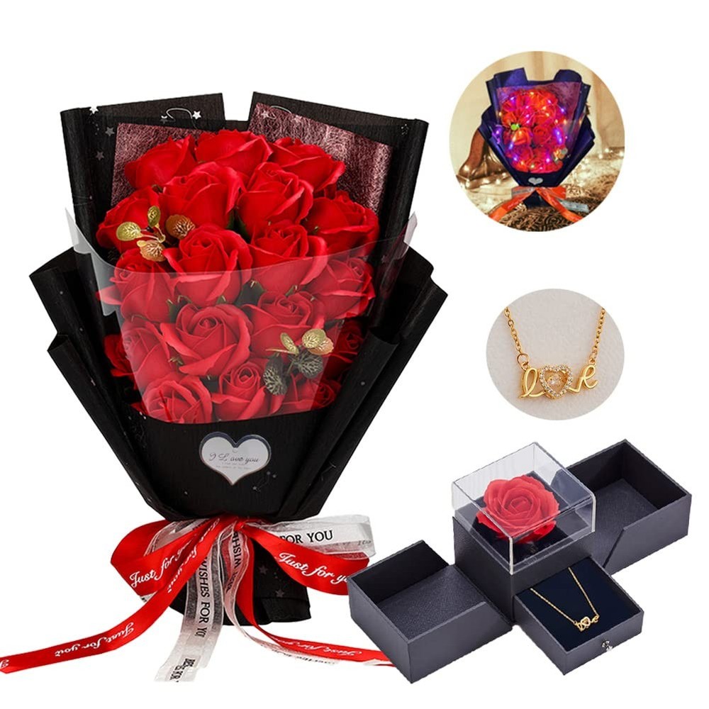 EIGHTOWN Roses Bouquet Artificial Flower – Preserved Red Rose Bright