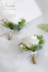 Wedding Ivory Rose Boutonniere Bundle – Set of 6