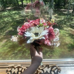 Bridal Wedding Bouquet Hand made Budget Friendly Faux Flowers White Pink Green