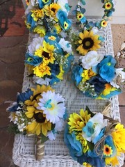 Sunflower wedding flowers package bridal bouquet decorations 6 bouquet turquoise