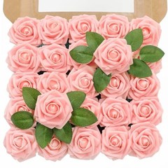 Artificial Flowers 3″ Rose, 25pcs Flowers with Stem, Roses for DIY Pink