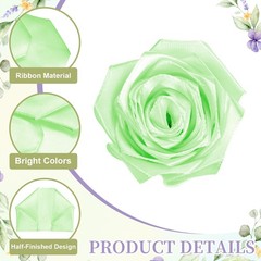 100pcs Eternal Roses Petals, Premade Satin Ribbon Flowers, Light Green