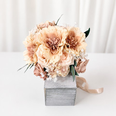 Champagne Beige Ivory Cream Faux Rose Bridal Bouquet Boutonniere Wedding Set