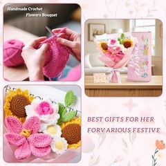 Crochet Flower Bouquet Pink Sunflower Tulip Roses Pink Tulip,rose,sunflower