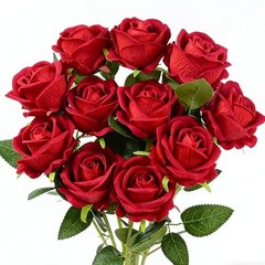 PCS Artificial Roses Realistic Velvet Silk Flowers Long Stem Faux 12 12pcs Red