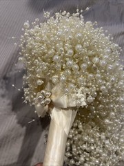 Ivory Pearl Waterfall Bridal Bouquet: Cascading Wedding Bouquet and Pearl Vale