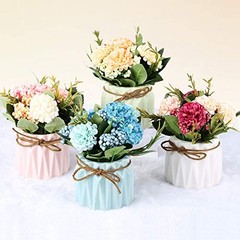 Artificial Hydrangea Bouquet with Small Ceramic Vase Fake Silk Variety Pink