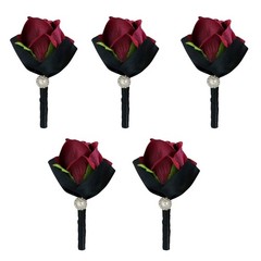 5Pcs Rose Boutonniere for Bride and Grooms, Rose Wrist Corsages for Wedding Prom