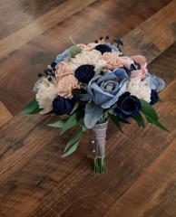 9PC Dusty Blue Pink Sola Wood Bridal Bouquet Artificial Blush Wedding Flower Set