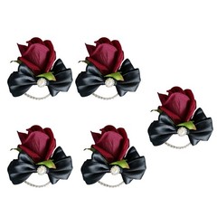 5Pcs Rose Boutonniere for Bride and Grooms, Rose Wrist Corsages for Wedding Prom
