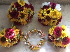 WEDDING FLOWERS BOUQUETS Decorations Sunflowers Burgundy Red SALE THRU 9/2