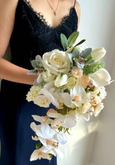 Ivory & White Wedding waterfall Bouquet – artificial real touch lily and orchid