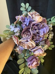 Dusty Purple And Lavender Cascade Style Bouquet With Matching Boutonnière