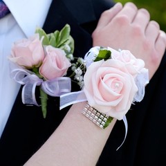 2Pcs Rose Bridesmaid Wrist Flower Artificial Bride Wrist Navy Blue