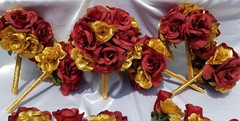 22 PC, Wedding Bouquet Set, Burgandy & Gold Roses, Wedding Flower Packages