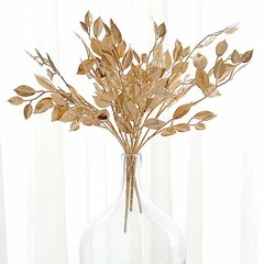 4 GOLD Metallic Artificial Italian Ruscus Leaves Branches Party Events