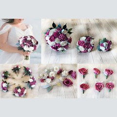 Fuchsia Bridal Bouquet Sola Wood Flower Dark Pink Ivory White Bridesmaid Corsage