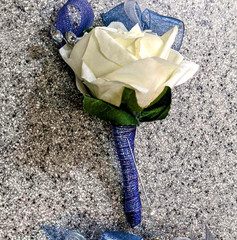 Dusty Blue & Ivory SILK Flower Wrist Corsage & Boutonniere Set, Prom wedding