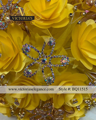 Wedding Quinceanera Bouquet with Rhinestones & Crystals Yellow/Gold