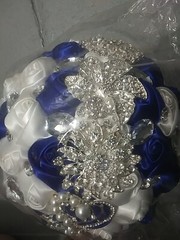 Bridal Bouquet Exquisite Rhinestone Silk Rose and Pearl Handmade 7in Round (BB)
