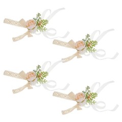 4 Pcs Bridesmaid Wrist Flower Corsages for Wedding Artificial Flowers