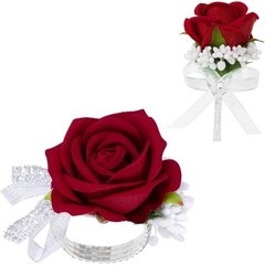 Red Artificial Rose Wrist Corsage and Boutonniere Set for Prom Wedding Party